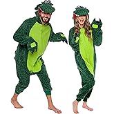 Funziez! Crocodile Alligator Adult Onesie - Dinosaur Halloween Costume - Animal One Piece Cosplay Suit for Women and Men