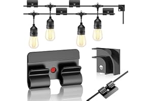 AIDOCLIP 36PCS No Drill Hooks for Outdoor String Lights Christmas Light Clips Heavy Duty Hanging Clear Gutter Light Clip Adhesive Sticky Cord Holders Rope Organizer for Patio Hold Fence Hangers Decor