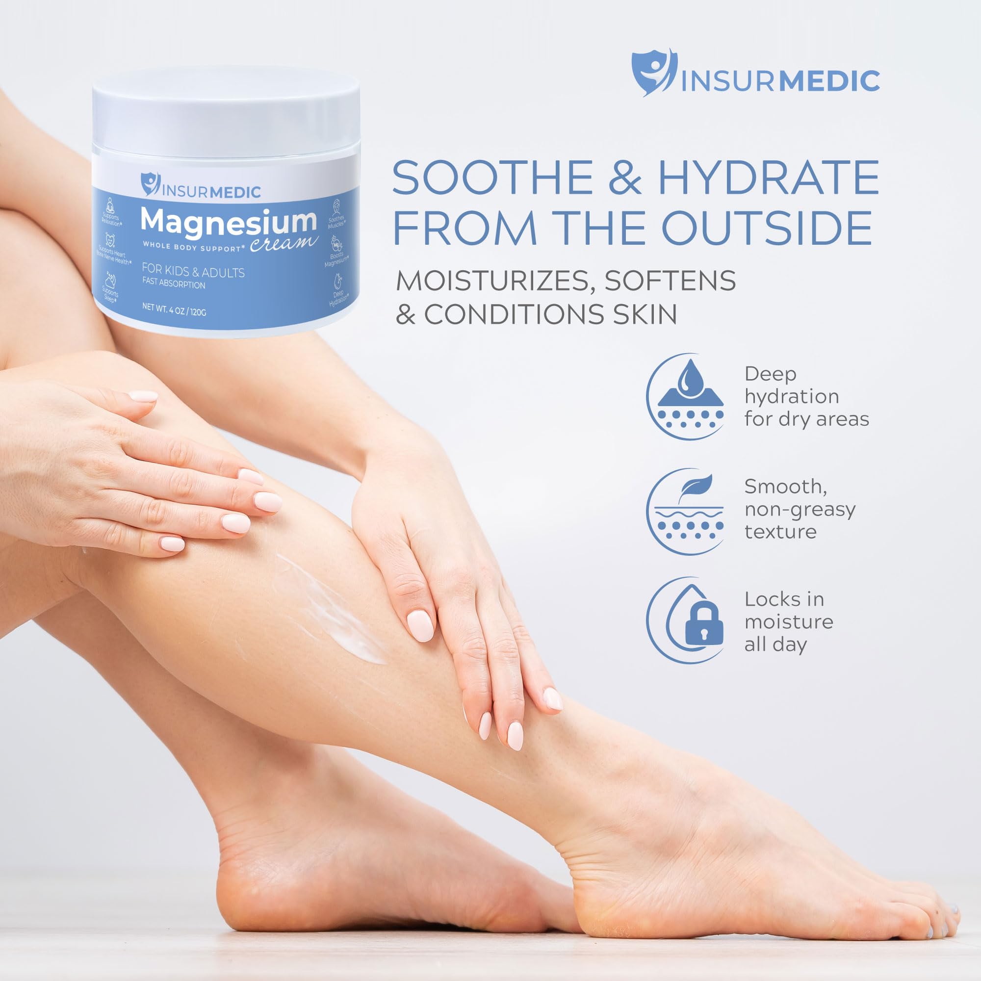 InsurMedic Magnesium Cream for Neuropathy - Nerve Muscle Cramps & Body Pain Support Topical Lotion for Kids Adults - Relaxing Calming Nighttime Rub with Lavender Shea butter for Legs Feet Back