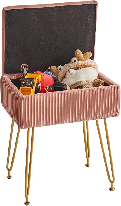 YMYNY Velvet Storage Ottoman Pink 40x29.5x48CM with Removable Cover