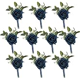 BECIEM 10PCS Navy Blue Boutonniere for Men, Groomsmen Guest Boutonniere, Artificial Flowers for Wedding Decor Prom Homecoming