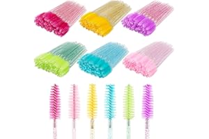 MEKUPEU 300 Pcs Crystal Spoolies Mascara Wand Eyelashes Brushes for Eyebrow Eye Lash Extension in Colorful handle (mixed 6 color)