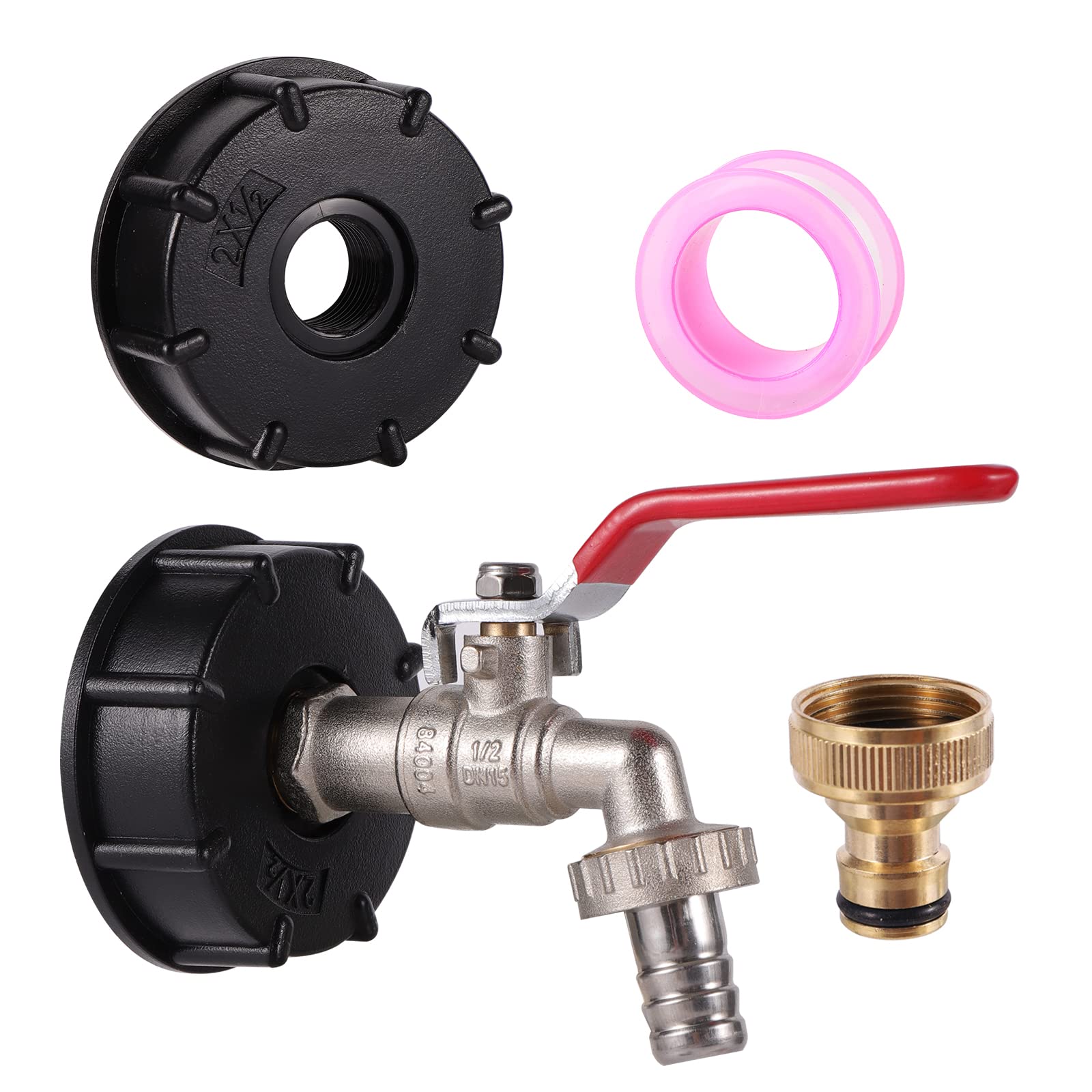 FOGWOWO IBC Tank Adapter, S60X6 Water Storage Tank Faucet Adapter 1/2 Inch Brass IBC Water Tank Tap,IBC Tank Fittings with 3/4" Female Threaded Brass Connector Replacement Valve Fitting Parts