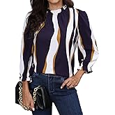 Avanova Women Polka Dot Long Sleeve Blouse Shirts Work Mock Neck Ruffle Top