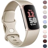 AK Sport Band Compatible with Fitbit Charge 6 Bands / Fitbit Charge 5 Bands Women Men, Classic Soft Replacement Straps Wristbands for Fitbit Charge 6 / 5 Advanced Fitness &amp; Health Tracker (Champagne