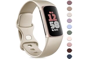 AK Sport Band Compatible with Fitbit Charge 6 Bands / Fitbit Charge 5 Bands Women Men, Classic Soft Replacement Straps Wristbands for Fitbit Charge 6 / 5 Advanced Fitness & Health Tracker (Champagne