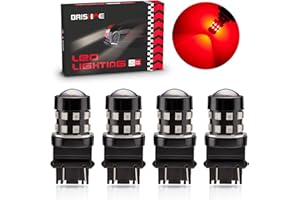 BRISHINE 4-Pack Super Bright 3157 3156 3057 4057 3157K LED Bulbs Brilliant Red 9-30V Non-Polarity 24-SMD LED Chipsets with Projector for Brake Tail Lights, Turn Signal Lights