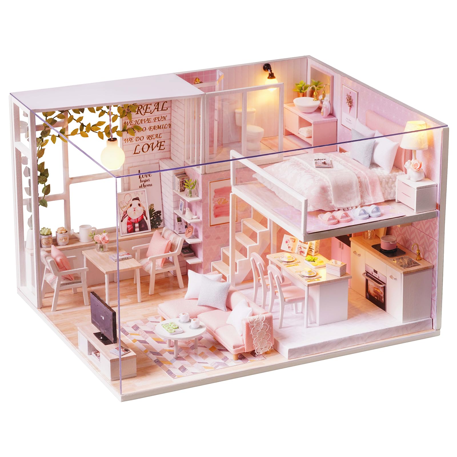 CUTEROOM DIY Miniature House Kit Handmade Wooden Dollhouse - Creative Doll House for Birthday Plus Music Box - Tranquil Time — image 1