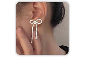DAYANEY Bow Earrings Silver Rhinestone Earrings Dangling, Sparkly Earrings Silver Drop Earrings as Prom Jewelry for Graduation Party Decorations, Ribbon Earrings as Wedding Statement Earring for Women