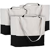 LINICE Canvas Tote Bag Reusable Grocery Bags with Long Shoulder Strap and Short Handle Foldable Heavy Duty Washable (Black-3pack)