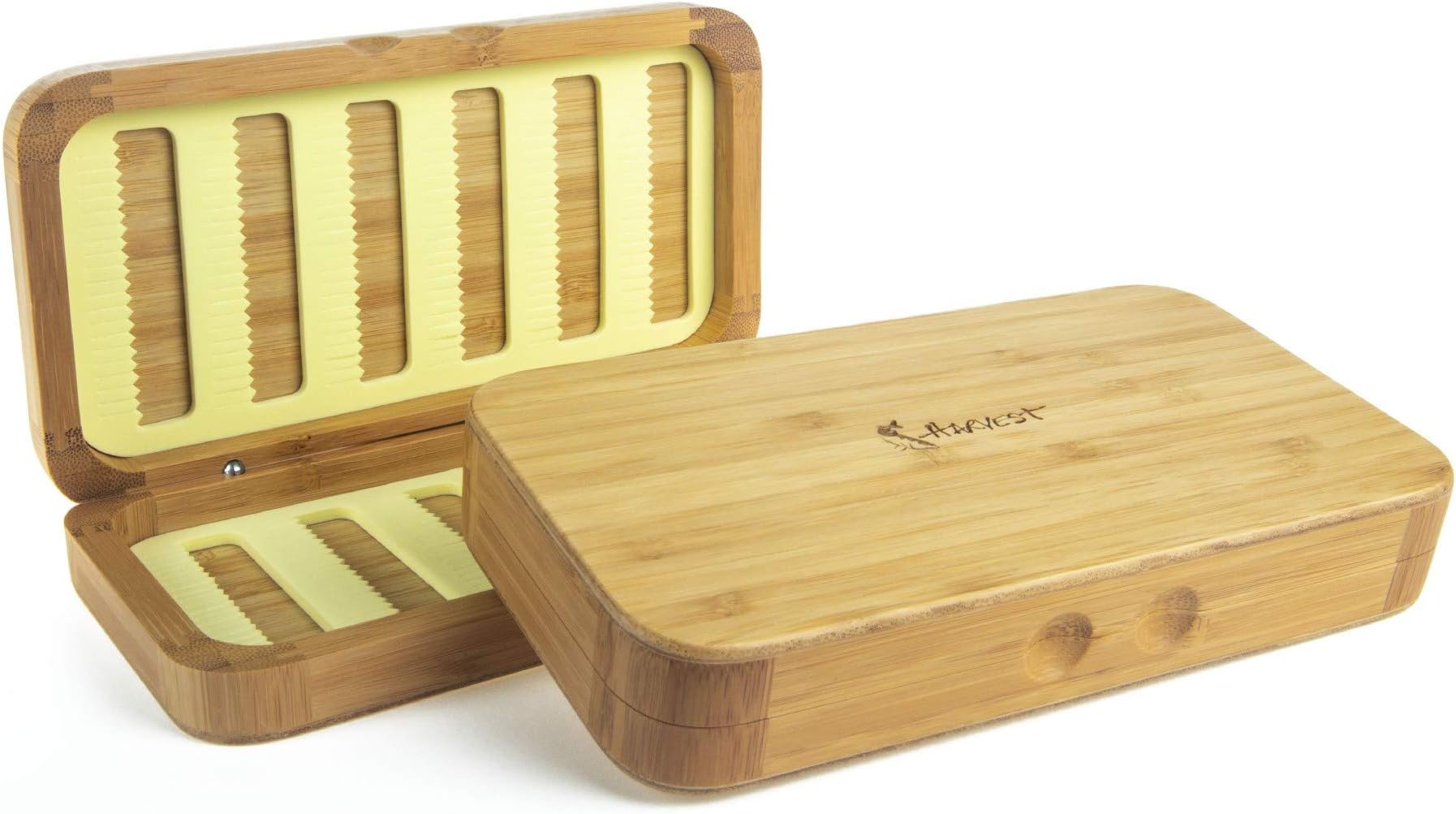 Harvest Tackle - Wooden Fly Fishing Box, Bamboo Material, Slit Foam Insert, Hidden Magnetic, Anti-Distort