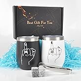 Engagement Gifts for Couples, Bridal Shower Gifts Wine Tumblers Set, Unique Wedding Gift for Bride and Groom, Just Married Present for Newlywed 2025-12oz Ring Finger Whiskey Tumblers