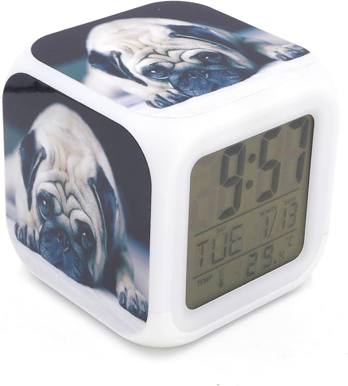 BoFy Led Alarm Clock Dolorous Pug Dog Puppy Pattern