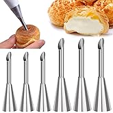 KuuGuu 6 PCS Cream Icing Piping Nozzle Tip Stainless Steel Long Cream Puff Piping Tips Cake Decorating Tools Multipurpose Pas