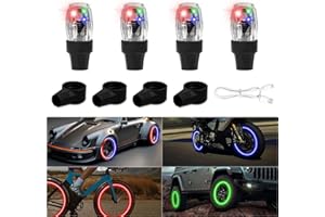 QVEVDACAR 4Pcs Tire Valve Cap Lights, Glow in The Dark LED Tire Valve Lights Waterproof Rechargeable Wheel Flashing Lamp for Car Bike Motorcycle Accessories