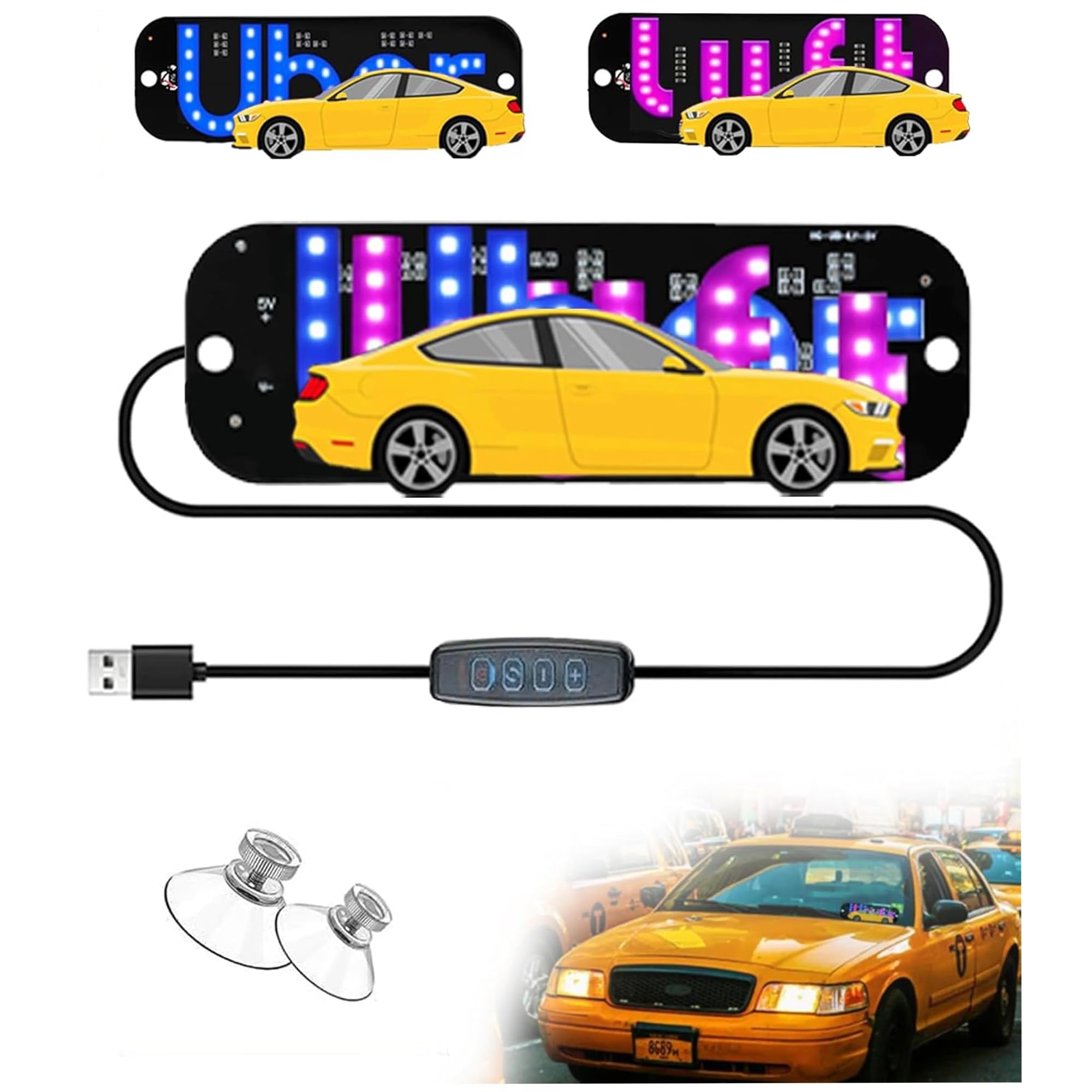 Photo 1 of LED Light Sign for Car, Taxi Sign Light Windshield Led Sign Car LED Decal with Suction Cups USB Plug Dual-Color Conversion?Pink&Blue?