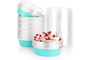 Beasea Mini Pie Pans with Lids, 4 Inch 50 Pack Disposable Cake Pans, 8 Oz Elegant Blue Aluminum Pie Pan Tin Round Disposable Tin Tart Pans Mini Cheesecake Pan for Pie Tart Quiche
