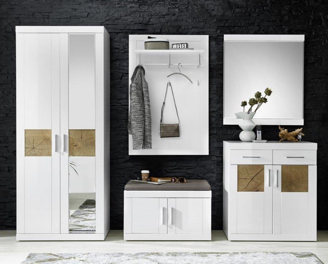 BOCA Quality Hallway Set With Mirror Storage Bench Hanger Shoe Cabinet White Colour