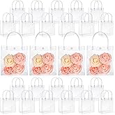 LEIFIDE 50pcs Clear Plastic Gift Bags with Handles PVC Reusable Transparent Totes Bags for Goodie Candy School Birthday Party(5.9 x 6.3 x 2.8 Inch)
