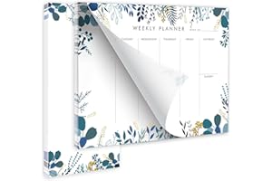 YOMENT Weekly Planner Notepad Tear Off Set of 2 Weekly Calendar Pad 52 Undated To Do List Notepad Sheets Desk Planner Planning Pads Productivity Tracker for Work Goals Notes Schedule Ideas, Floral Blue