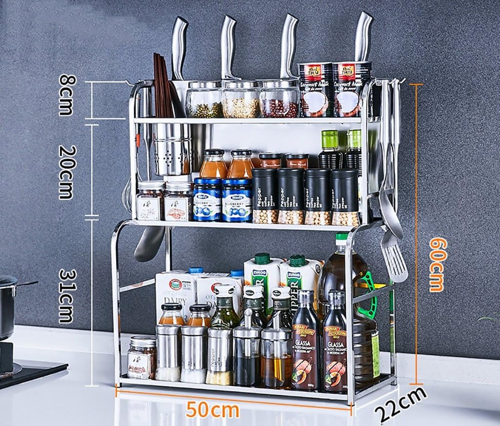 kitchen storage Kitchen Shelf 304 Stainless Steel Kitchen Shelf Countertop 3pcs Multifunctional Storage Products Seasoning Seasoning Shelf kitchen shelves ( Size : 50cm )