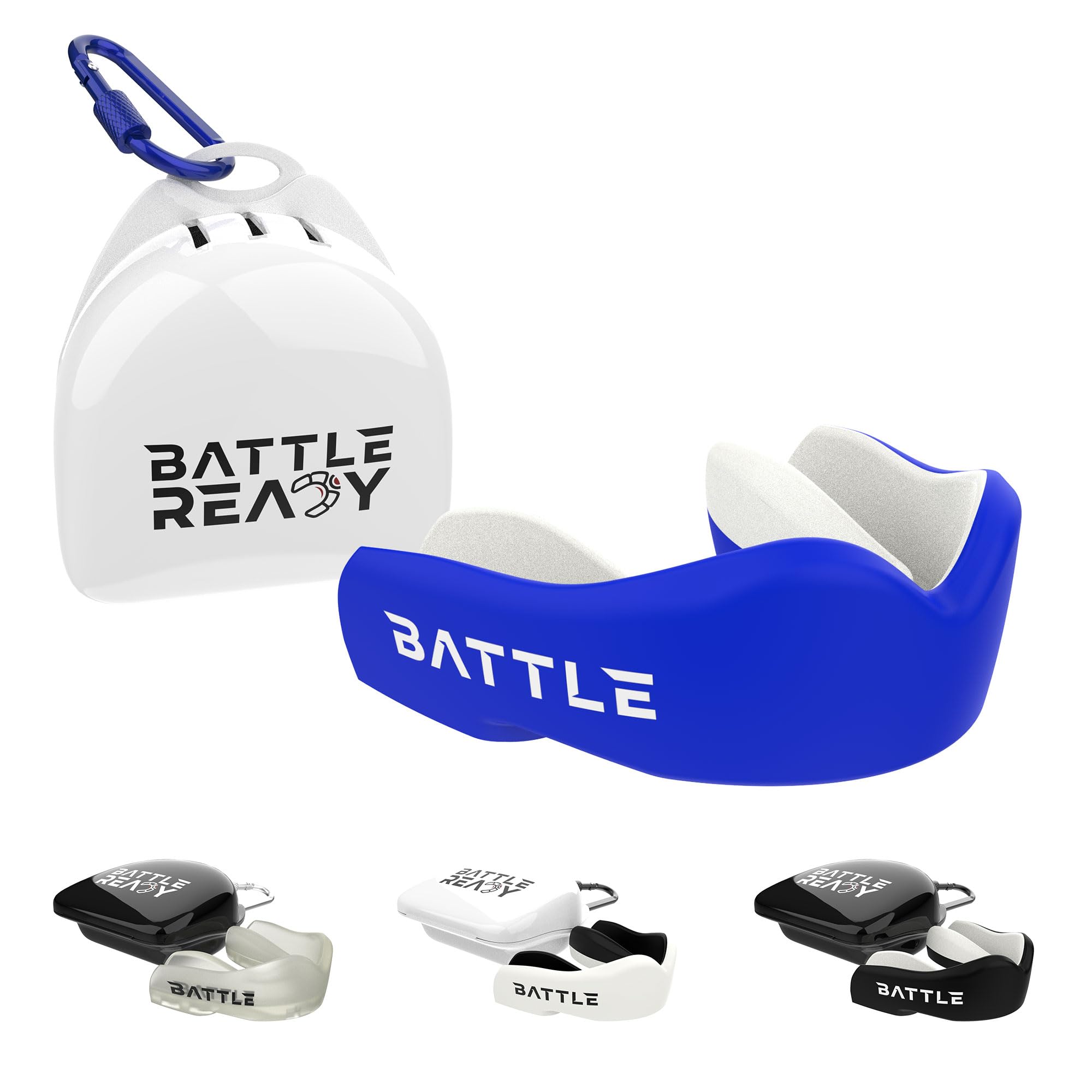 Battle Ready Mouthguard with Case, Adult and Kids, Gum Shield for Rugby, Hockey, MMA, Boxing, Lacrosse, Martial Arts, Football, Blue, Junior Mouth Guard