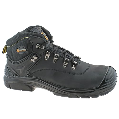 Botas de seguridad Grafters, de piel impermeable, corte ancho, color Negro,