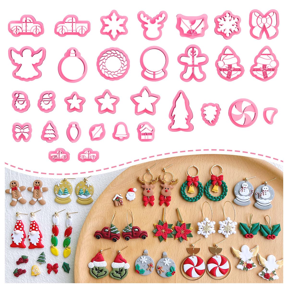 KEOKER Christmas Clay Cutters, 31 Pieces Christmas Modelling Clay Cutters for Earrings, 31 Shapes, Mini Christmas Clay Earrings (All 2)
