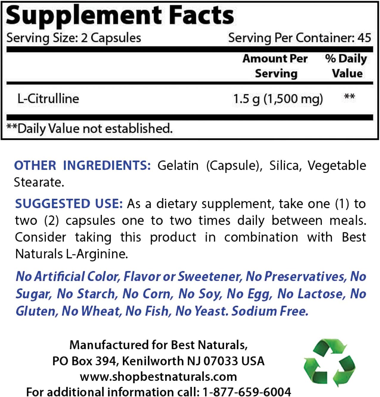 Best Naturals L-Citrulline Capsules - 1500mg/Serving - Non-GMO - Gluten Free - 90 Capsules (90 Count (Pack of 1)) - Image 3
