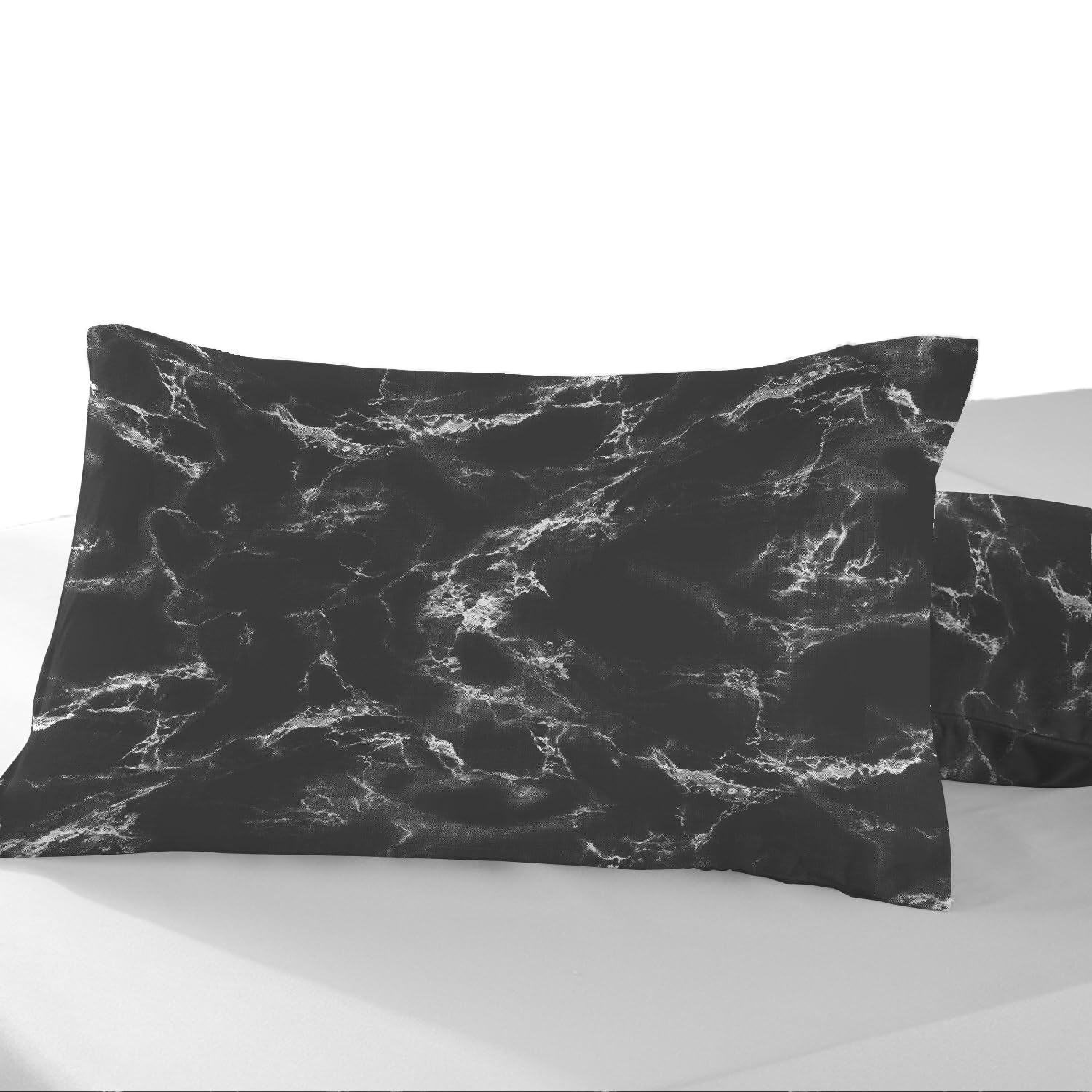 Pizuna Cotton Marble Black Printed Pillowcases 2 Pack 48x74, 400 Thread Count 100% Long Staple Cotton Pillow Cover, Sateen Standard Housewife PillowCase (Marble Printed Pillow Cases 2 Pack)