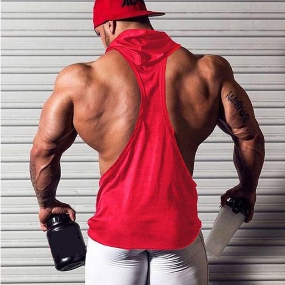 Panegy Men's Tank Top Hooded Pure Color Sleeveless Workout Fitness Pullover Sports T-Shirt: Clothing