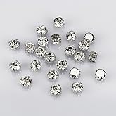 LolliBeads (TM) 100 Pcs Crystal Ringed Sew on Rhinestone Czech Glass with Silver Plated Brass Base Prongs Cup, White 6 mm