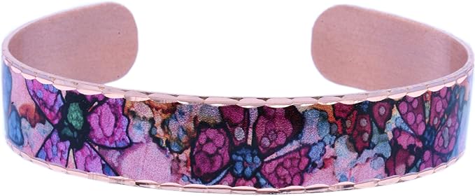 Amazon Com Women Girls Copper Cuff Purple Flower Art Bracelet Alaska Forget Me Not Cuff Bracelet Copper Jewelry Handmade Bracelets Designed By Lynn Bean African Violets Clothing