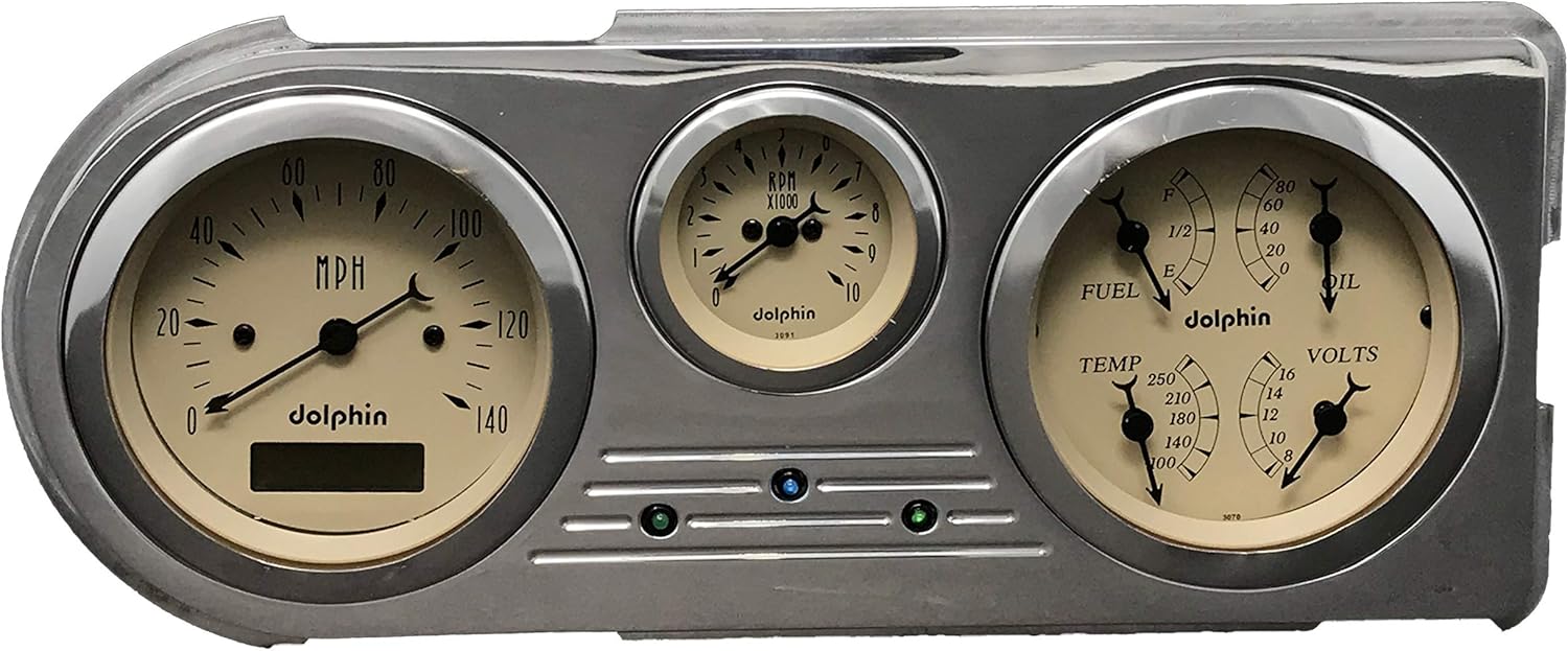Dolphin Gauges Compatible with 1948 1949 1950 Ford Truck 3 Gauge Quad Style Programmable Dash Panel Insert Tan