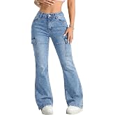 Flvsun Women's High Waisted Flare Jeans Stretch Bell Bottom Denim Pants Y2K Streetwear Trousers with Flap Pocket
