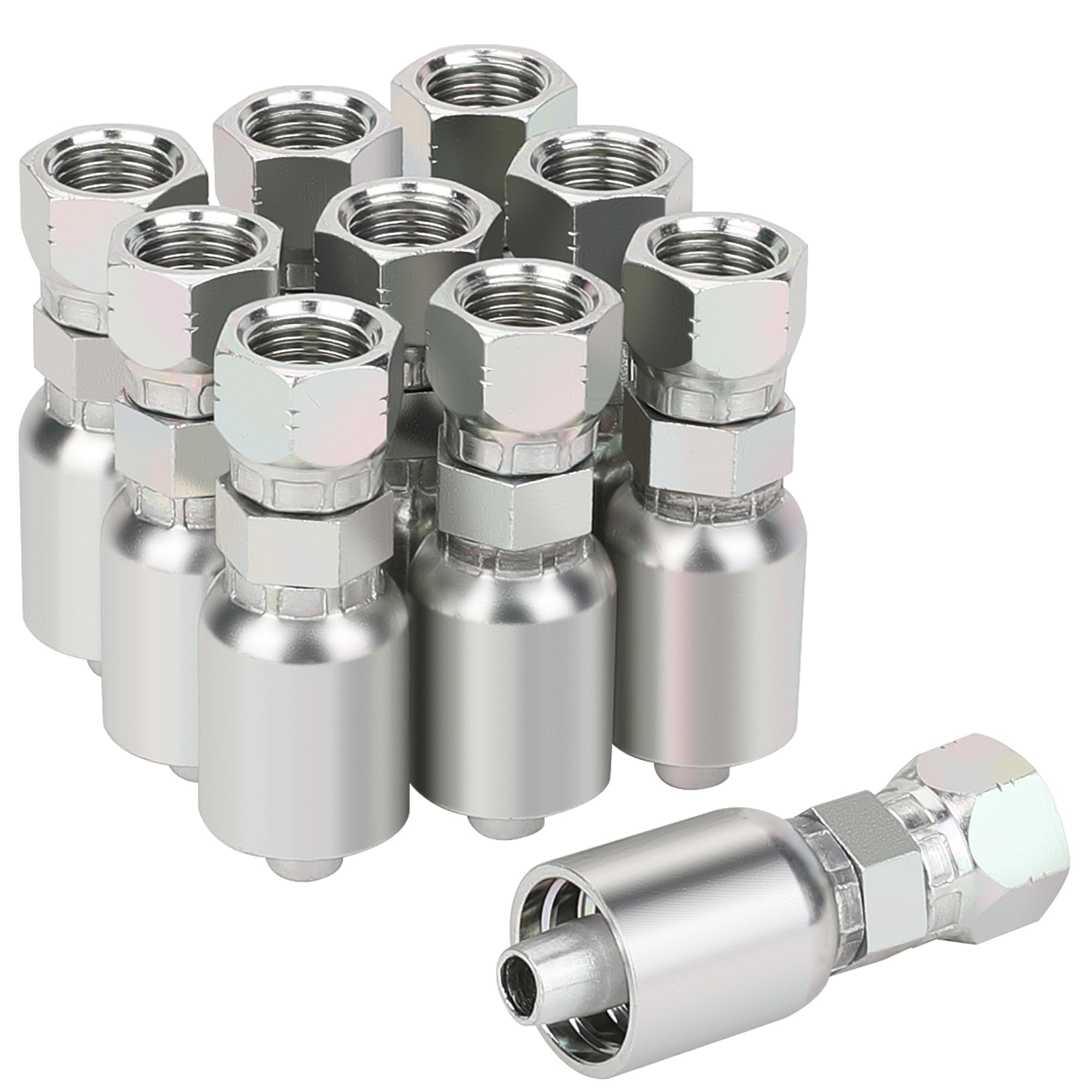 Photo 1 of ANCIMOON 3/8’’ Hose x 3/8’’ JIC 37 Degree Female Swivel Hydraulic Hose Crimp Fittings, 10PCS Set for Single Wire Hydraulic Hose