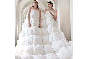KAKABELL Pinch Pleat Goose Down Feathers Fiber Comforter King Size All Season-Ultra Soft and Cozy Noiseless Duvet Insert with Egyptian Cotton Blend Cover,Fluffy Warm Comforter Insert(White,90"X106")