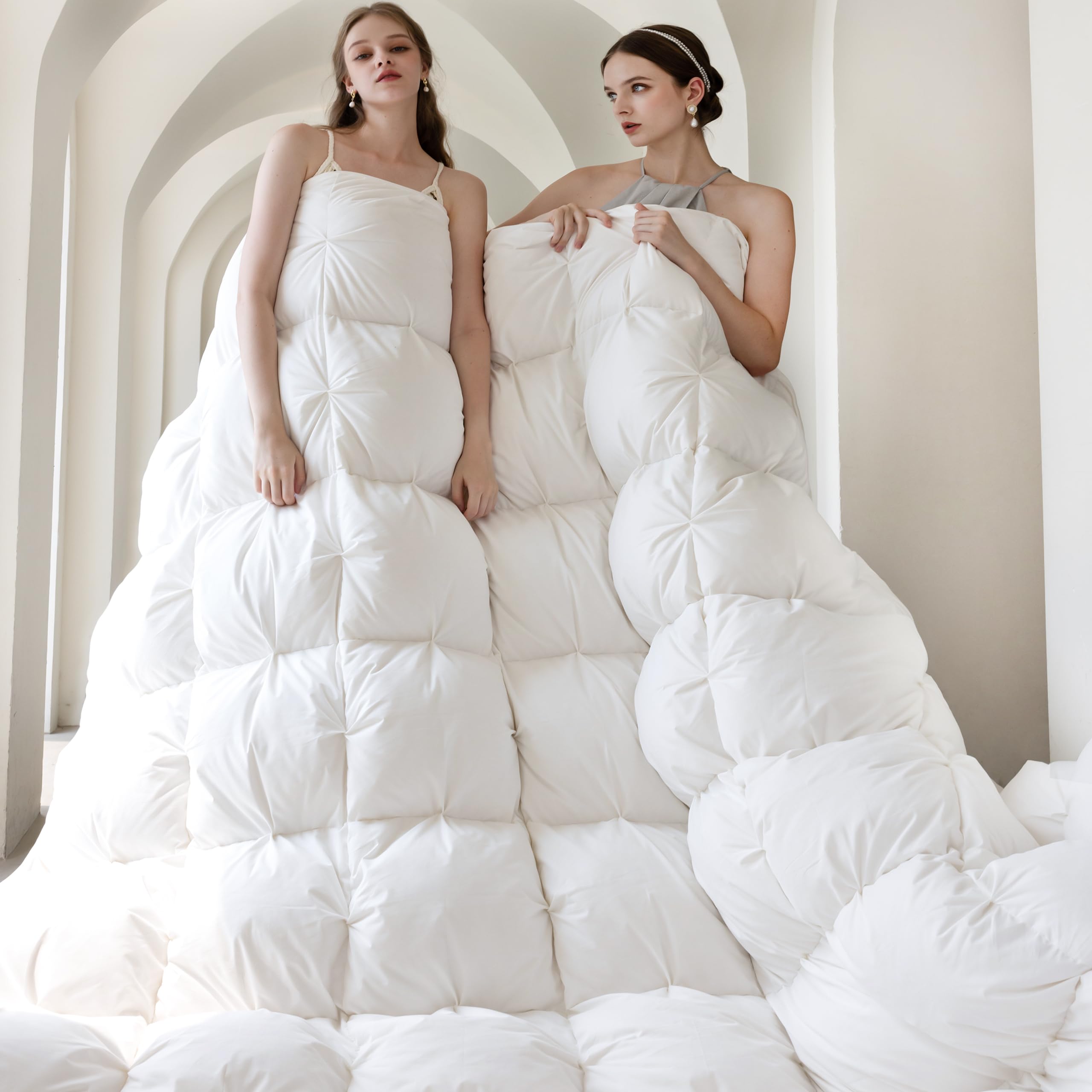 Photo 1 of ***5 INCH SLIT IN FABRIC/VIEW PHOTOS ***KAKABELL Pinch Pleat Goose Down Feathers Fiber Comforter King Size All Season-Ultra Soft and Cozy Noiseless Duvet Insert with Egyptian Cotton Blend Cover,Fluffy Warm Comforter Insert(White,90"X106")