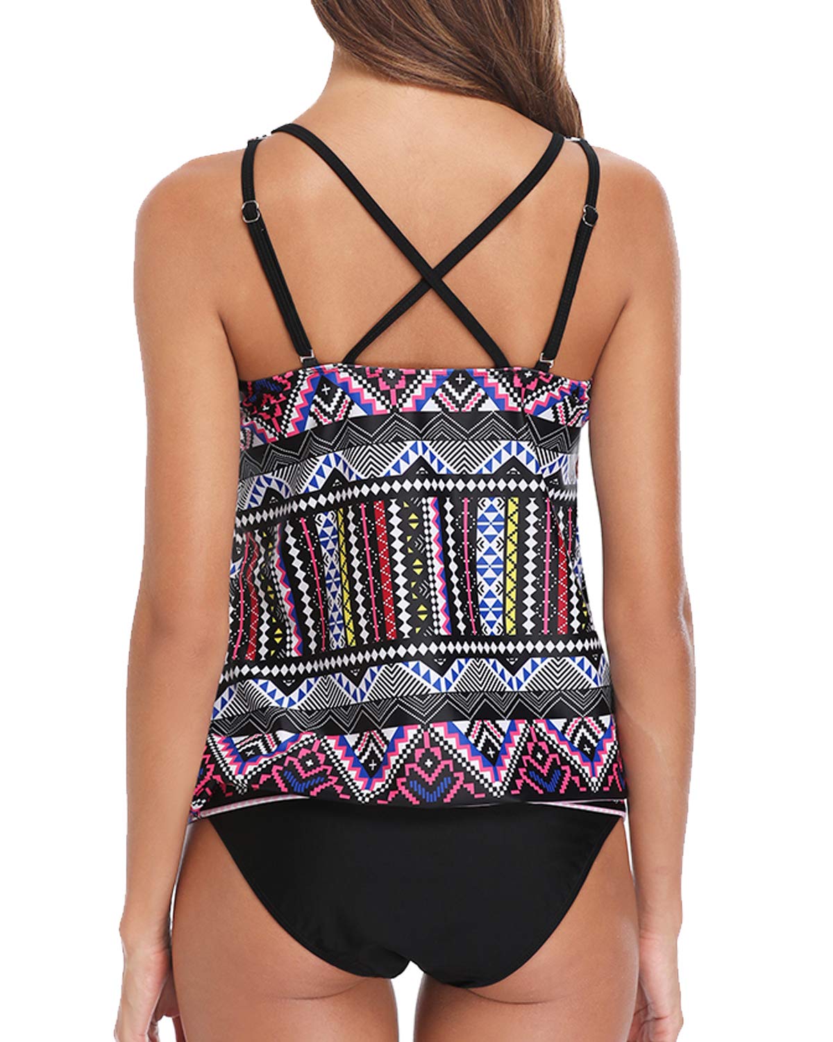 Yonique Tribal Blouson Tankini Swimsuits for Women Two Piece Bathing Suits