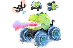KSSVZZ Monster Truck Toys - Remote Control Monster Truck with Spray & Light, Dinosaur Toys for Kids 5-7, 1:20 Scale 2.4 GHz RC Truck, 360° Spins Remote Control Car for Boys 4-7, Kids Christmas Birthday Gifts