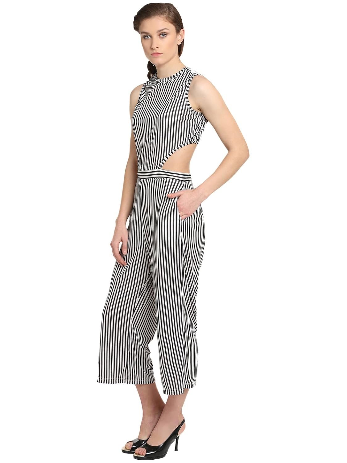 black and white calf length cutout jumpsuit