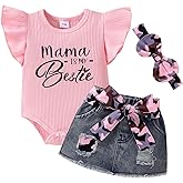 CETEPY Baby Girl Clothes Newborn Romper Ruffle Sleeve Short Jeans Skirt with Headband Infant Outfits Set 0-18 Months