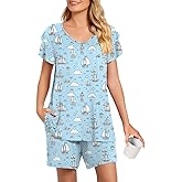Aodemo Womens Summer Pajama Sets Ruffle Short Sleeves Sleepwear 2 Piece Pjs Lounge Short Pants with Pockets