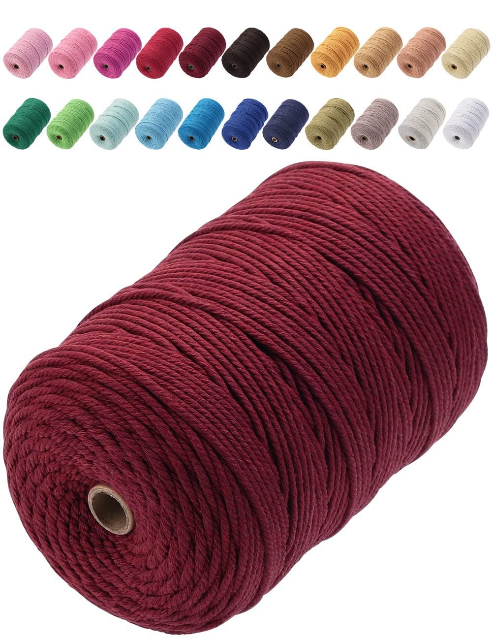 GOHOF Cotton Macrame Cord 3mm x 200m Natural Colored Macrame Supplies, Soft Craft Cotton Rope for Plant Hanger Wall Hanger Dreamcatcher (Wine Red)