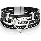 Suyi Women Wrap Bracelet Multilayered Leather Braided Bangle Wrist Cuff Bangles with Magnetic Buckle