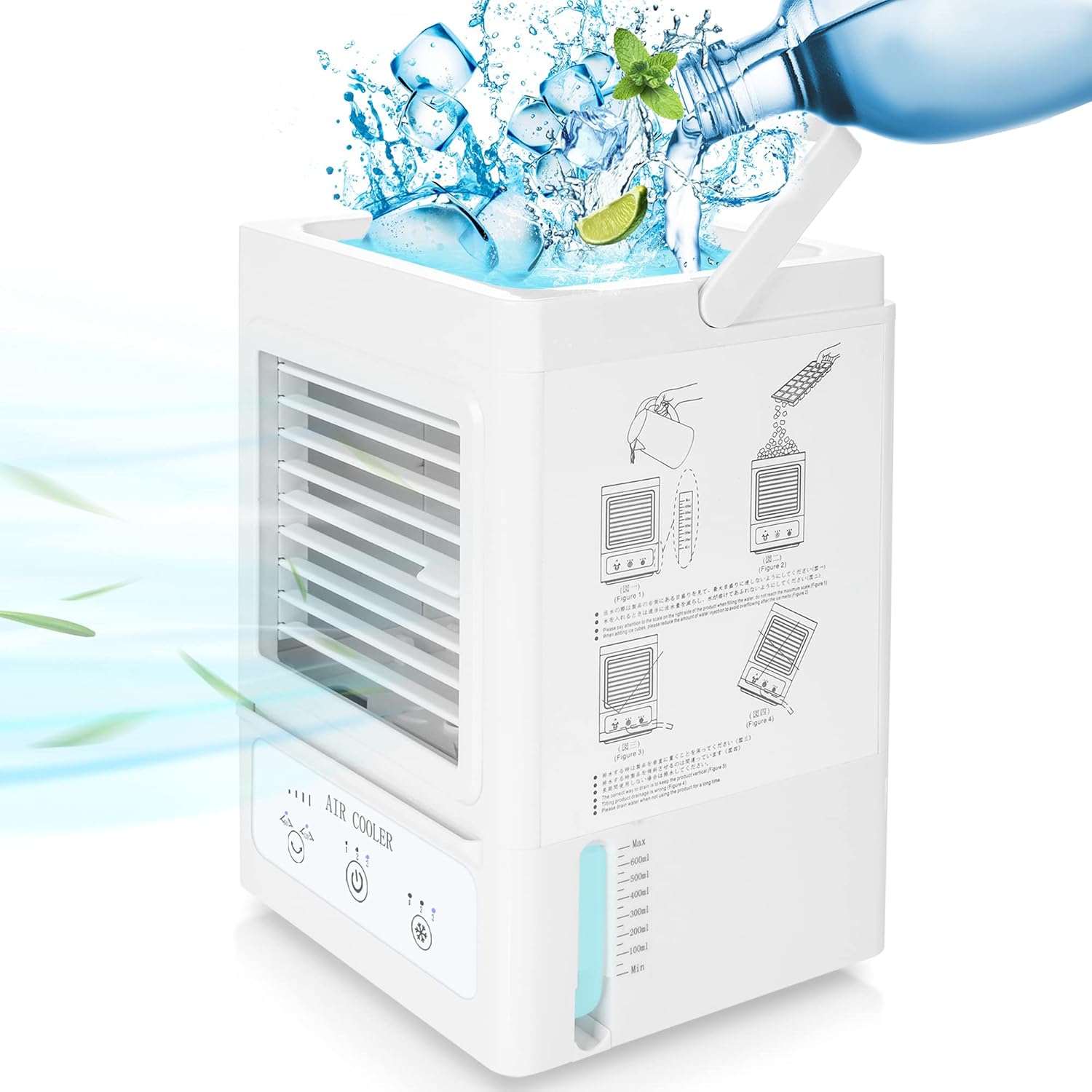 Evaporative Air Cooler 5000mAh Battery Operated Personal Portable Air Conditioner Fan & Humidifier for Room Office Table Outdoor, 700ML Water Tank 120°Auto Oscillation