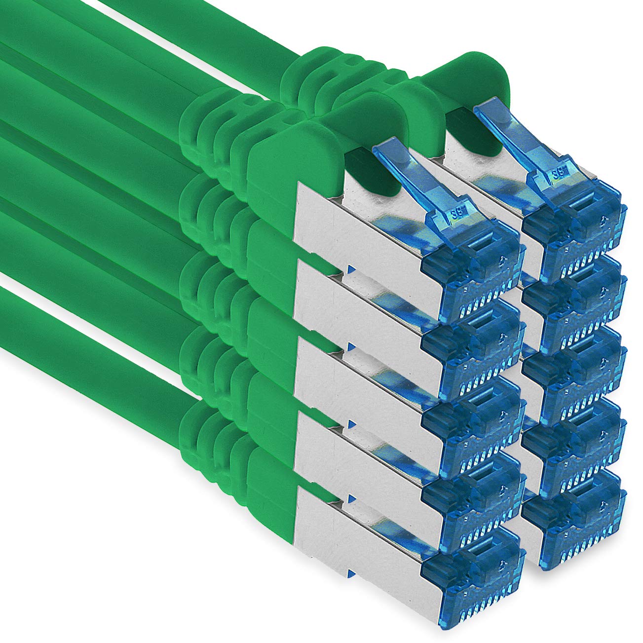1aTTack.de Patch cable - 10x 2m Ethernet, network, LAN cable CAT6a (for gigabit networks, routers, switches, modems with RJ45 input - green)