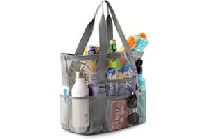 LEVOTIYER Beach Bag - Mesh Beach Bag Large 8 Pockets, Beach Tote Bag Beach Essentials for Vacation Must Haves