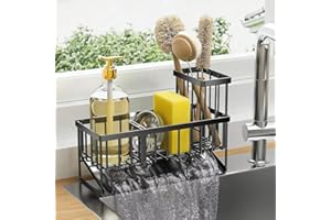 Sponge Holder for Kitchen Sink, Self-draining Sink Caddy Organizer with High Brush Holder, Kitchen Accessories Storage, Soap 