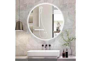 BuLife 36 Inch Round LED Bathroom Mirror Backlit Anti-Fog Wall Mounted Lighted Bathroom Vanity Mirror 3 Colors Light Dimmable Smart Makeup Mirror with Touch Switch